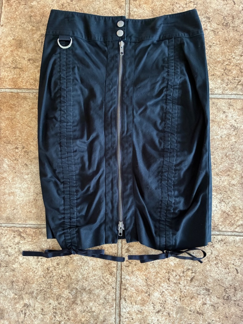 bebe Black Pencil Skirt with Front Zip & Drawstring Hem Size 0
